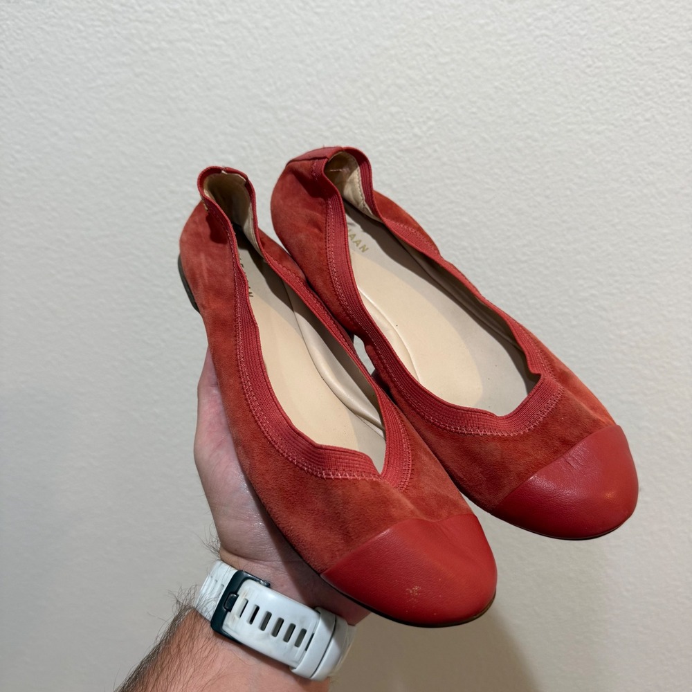 Cole Haan Womens Red Suede Leather Cap Toe Ballet Flats W13158 Size 9 B